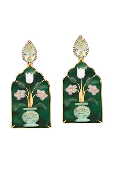 Silvia Furmanovich Pearl Malachite Flower Vase Windo Earrings | Thumbnail 1