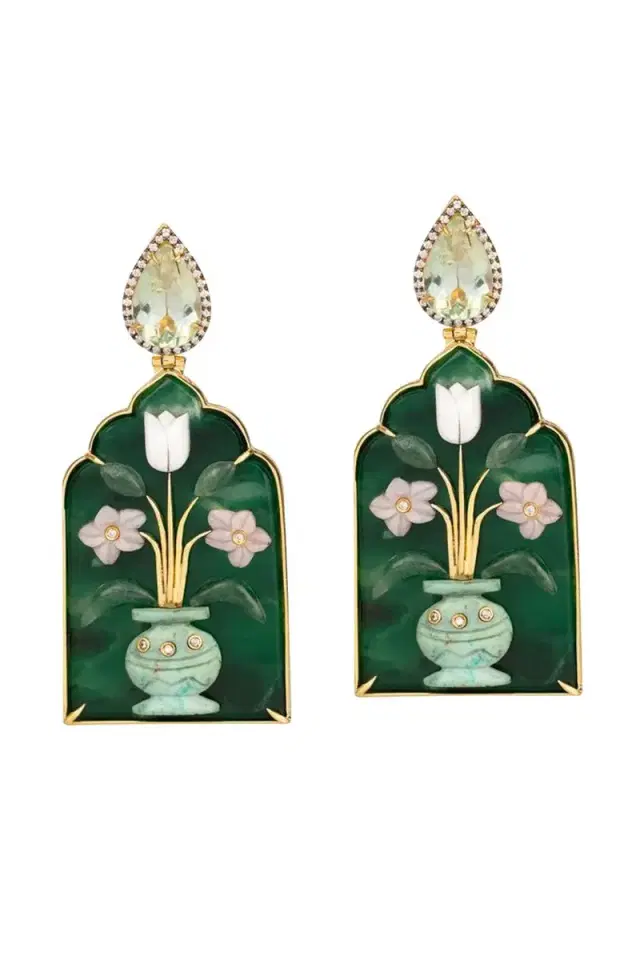 Silvia Furmanovich Pearl Malachite Flower Vase Windo Earrings