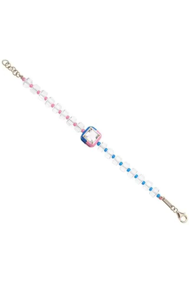 Bea Bongiasca Pink and Blue B Square Beaded Bracelet