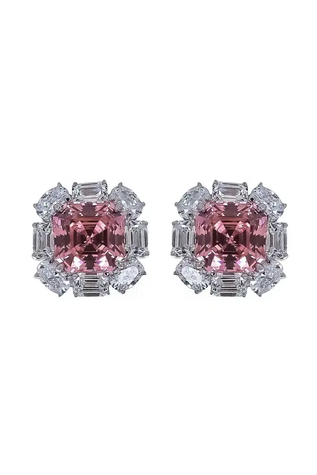 FANTASIA by DESERIO Pink Cushion Cut Chandelier Earrings