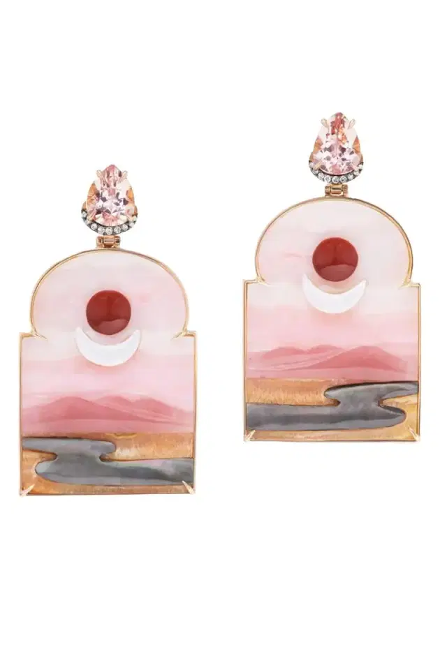 Silvia Furmanovich Pink Opal Alabaster Sky Print Window  Earrings