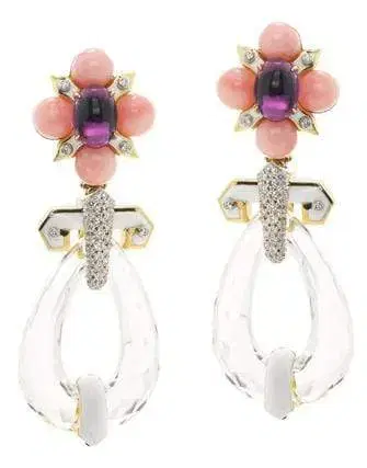 DAVID WEBB Pink Opal Amethyst Diamond Dusk Earrings | Thumbnail 1