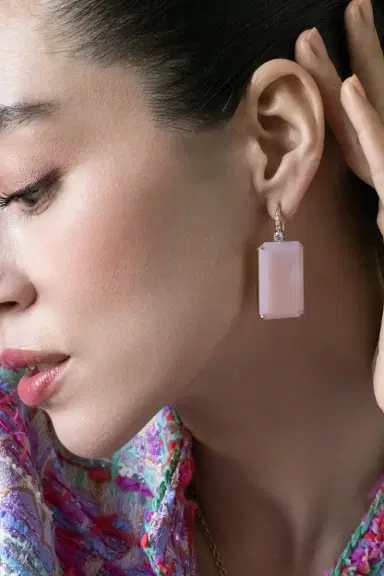IRENE NEUWIRTH JEWELRY Pink Opal Diamond Rectangle Hook Earrings | Thumbnail 3