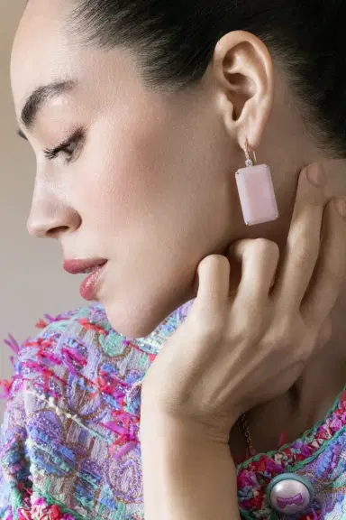 IRENE NEUWIRTH JEWELRY Pink Opal Diamond Rectangle Hook Earrings | Thumbnail 4