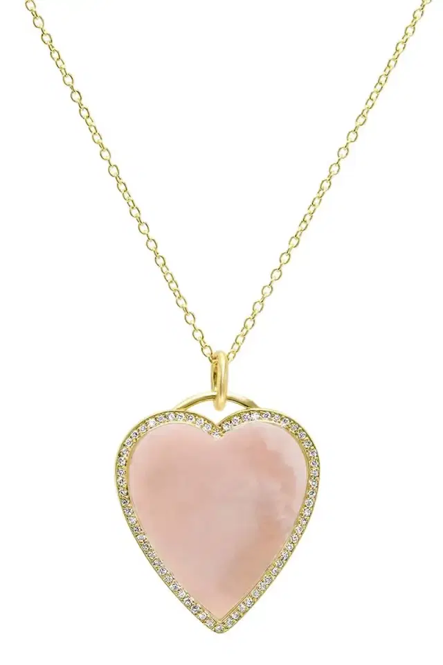 Jennifer Meyer Pink Opal Large Inlay Heart Necklace
