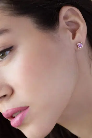 Suzanne Kalan Pink Sapphire And Diamond Baguette Stud Earrings | Thumbnail 2