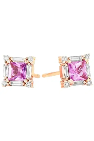 Suzanne Kalan Pink Sapphire And Diamond Baguette Stud Earrings | Thumbnail 1