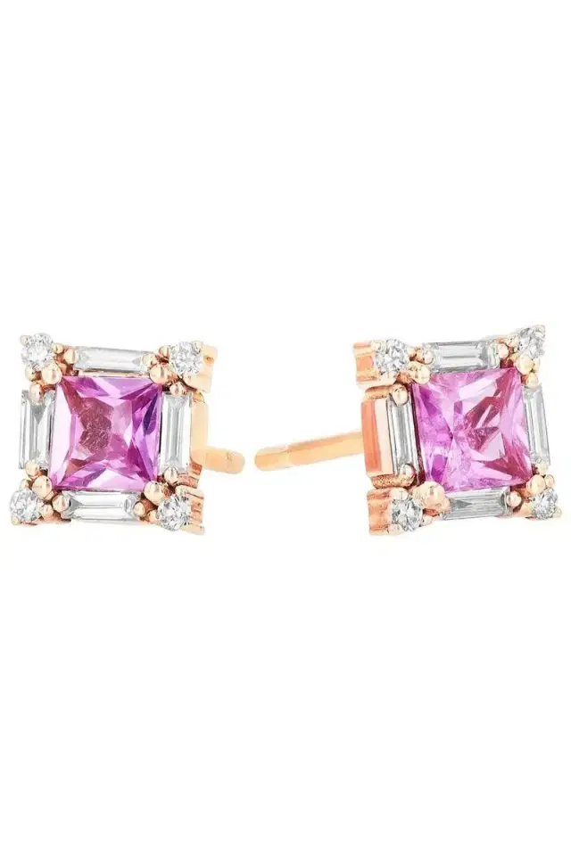 Suzanne Kalan Pink Sapphire And Diamond Baguette Stud Earrings