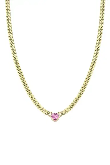LOGAN HOLLOWELL Pink Sapphire Cuban Chain Choker Necklace | Thumbnail 1 LOGAN HOLLOWELL Pink Sapphire Cuban Chain Choker Necklace | Thumbnail 1