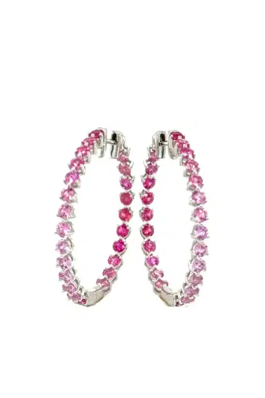 LISA NIK Pink Sapphire Graduated Hoop Earrings | Thumbnail 1