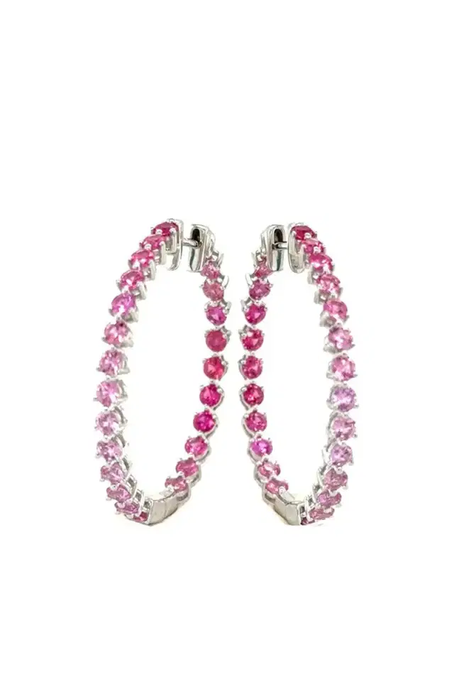 LISA NIK Pink Sapphire Graduated Hoop Earrings