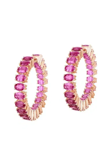 GOSHWARA Pink Sapphire Oval Hoop Earrings | Thumbnail 1 GOSHWARA Pink Sapphire Oval Hoop Earrings | Thumbnail 1
