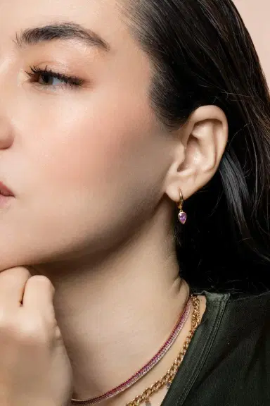 SHAY JEWELRY Pink Sapphire Pear Drop Huggie Earring | Thumbnail 2 SHAY JEWELRY Pink Sapphire Pear Drop Huggie Earring | Thumbnail 2