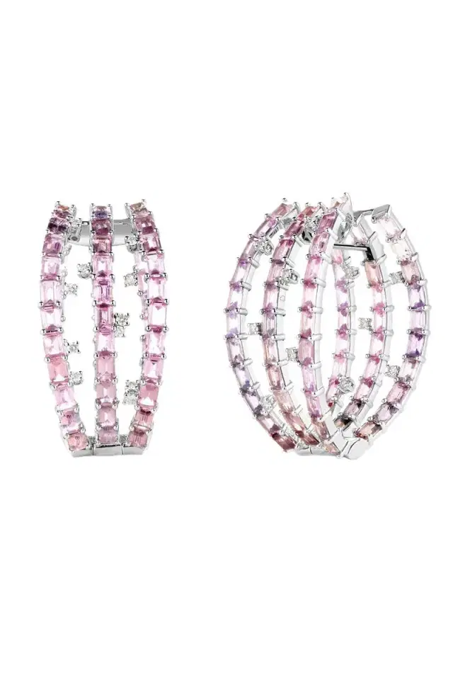 Pink Sapphire Triple Hoop Earrings