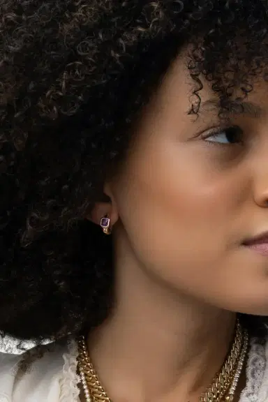 Uniform Object Pink Sapphire Tusk Huggie Earrings | Thumbnail 3