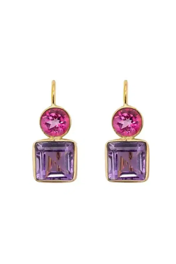 LIZZIE FORTUNATO FINE Pink Topaz and Amethyst Pastille Earrings