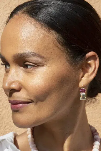 LIZZIE FORTUNATO FINE Pink Topaz Green Amethyst Duo Earrings | Thumbnail 2 LIZZIE FORTUNATO FINE Pink Topaz Green Amethyst Duo Earrings | Thumbnail 2