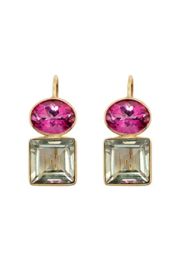 LIZZIE FORTUNATO FINE Pink Topaz Green Amethyst Duo Earrings