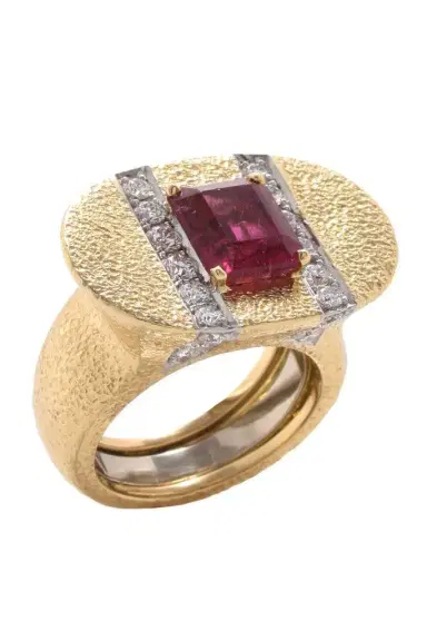 DAVID WEBB Pink Tourmaline Diamond Color Road Ring | Thumbnail 1 DAVID WEBB Pink Tourmaline Diamond Color Road Ring | Thumbnail 1