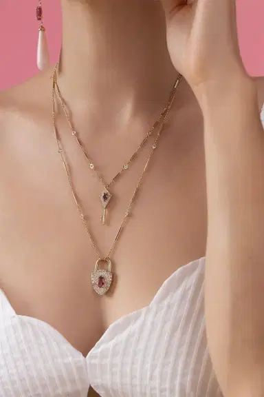Jacquie Aiche Pink Tourmaline Diamond Key Pendant Necklace | Thumbnail 2