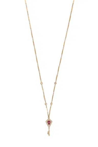 Jacquie Aiche Pink Tourmaline Diamond Key Pendant Necklace | Thumbnail 1