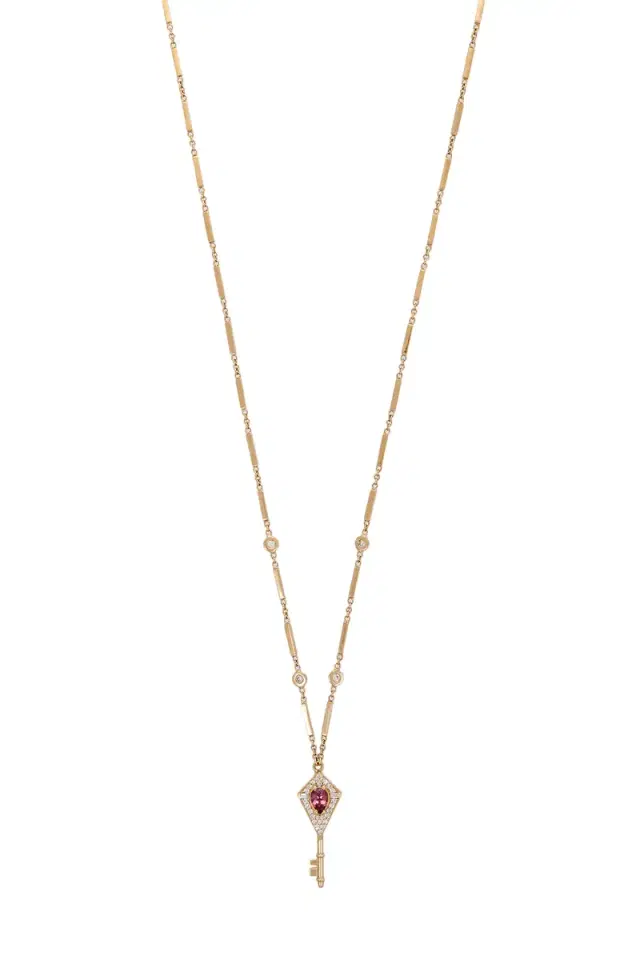 Jacquie Aiche Pink Tourmaline Diamond Key Pendant Necklace