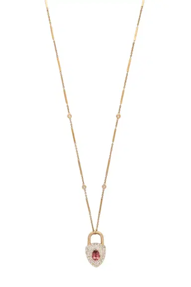 Jacquie Aiche Pink Tourmaline Diamond Lock Pendant Necklace | Thumbnail 1