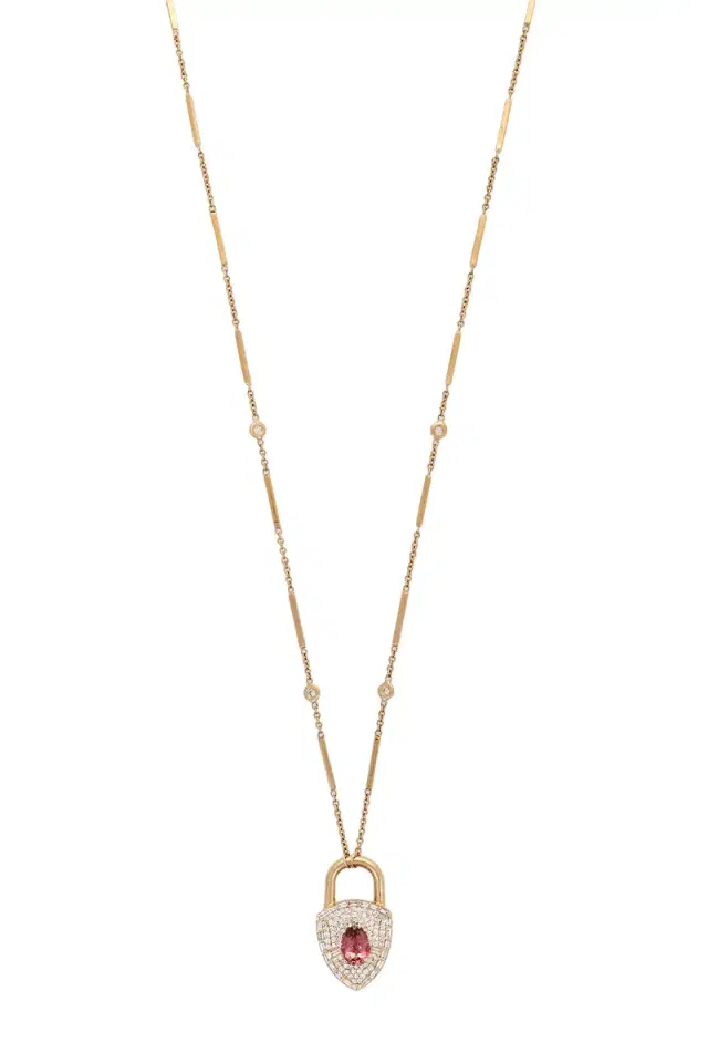 Jacquie Aiche Pink Tourmaline Diamond Lock Pendant Necklace