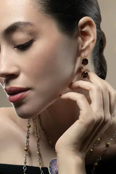 Sylva & Cie Pink Tourmaline Diamond Old Cut Drop Earrings | Thumbnail 4 Sylva & Cie Pink Tourmaline Diamond Old Cut Drop Earrings | Thumbnail 4