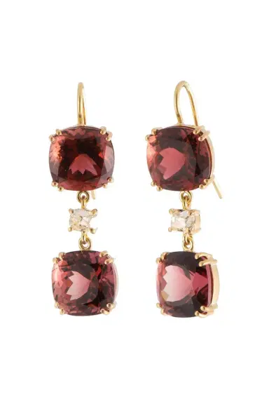 Sylva & Cie Pink Tourmaline Diamond Old Cut Drop Earrings | Thumbnail 1 Sylva & Cie Pink Tourmaline Diamond Old Cut Drop Earrings | Thumbnail 1