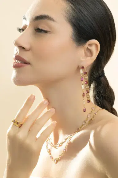 Coomi Pink Tourmaline Diamond Two Line Earrings | Thumbnail 2 Coomi Pink Tourmaline Diamond Two Line Earrings | Thumbnail 2