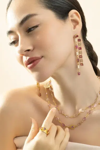 Coomi Pink Tourmaline Diamond Two Line Earrings | Thumbnail 4 Coomi Pink Tourmaline Diamond Two Line Earrings | Thumbnail 4