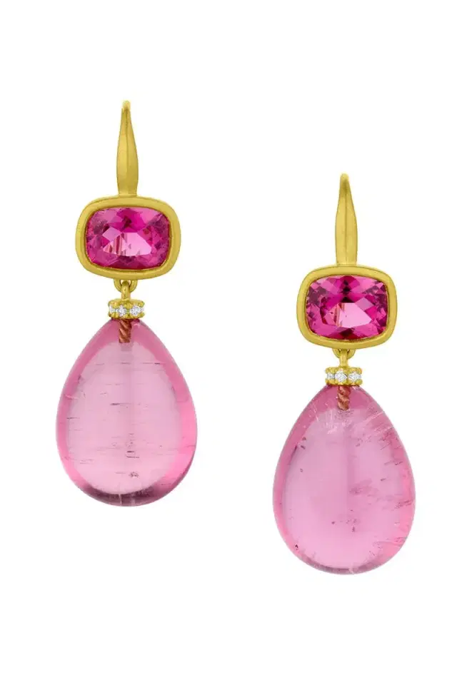LEIGH MAXWELL Pink Tourmaline Gemmy Drop Earrings
