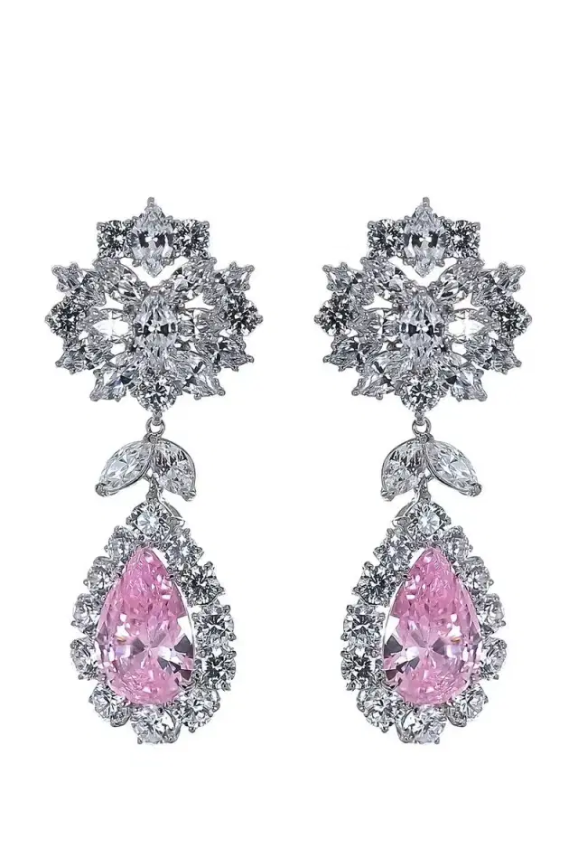 FANTASIA by DESERIO Pink White Cluster Drop Earrings