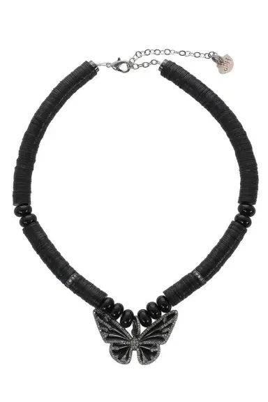 HIJAS DE PUKA PM Enamel Black Beaded Butterfly Necklace | Thumbnail 1 HIJAS DE PUKA PM Enamel Black Beaded Butterfly Necklace | Thumbnail 1