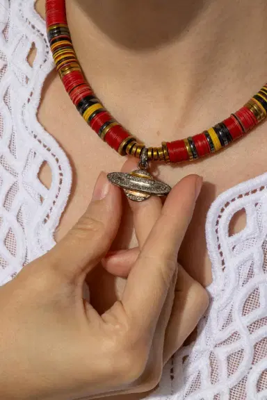 HIJAS DE PUKA PM Red Planet Cognac Diamond African Beaded Necklace | Thumbnail 2