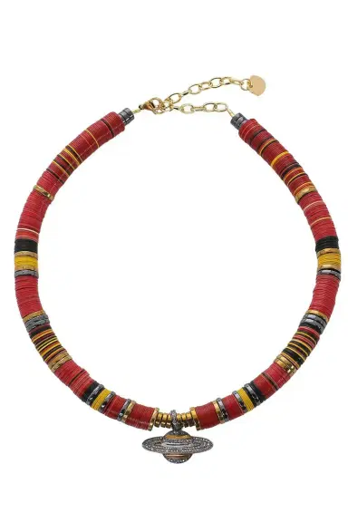 HIJAS DE PUKA PM Red Planet Cognac Diamond African Beaded Necklace | Thumbnail 1