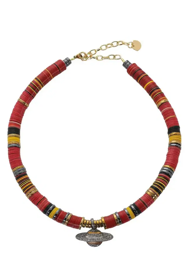 HIJAS DE PUKA PM Red Planet Cognac Diamond African Beaded Necklace