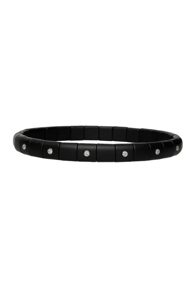 ROBERTO DEMEGLIO Pura Matte Diamond Bezel Black Ceramic Stretch Bracelet