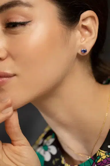 Bayco Purple Sapphire Heart Stud Earrings | Thumbnail 2