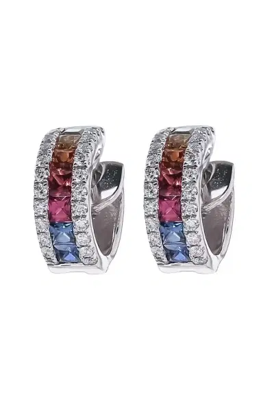 LISA NIK Rainbow Sapphire Diamond Hinge Hoop Earrings | Thumbnail 1 LISA NIK Rainbow Sapphire Diamond Hinge Hoop Earrings | Thumbnail 1