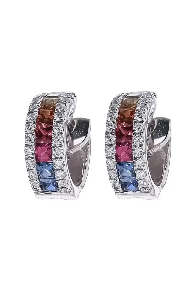 LISA NIK Rainbow Sapphire Diamond Hinge Hoop Earrings