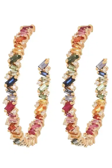 Suzanne Kalan Rainbow Sapphire Hoops - 45mm | Thumbnail 1