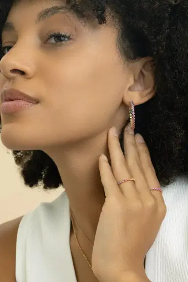 LISA NIK Rainbow Sapphire Inside Outside Hoop Earrings | Thumbnail 2