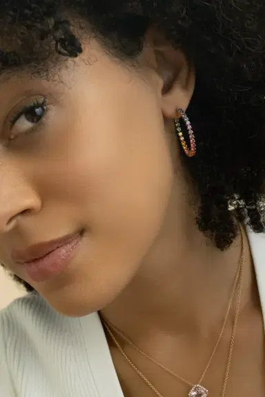 LISA NIK Rainbow Sapphire Inside Outside Hoop Earrings | Thumbnail 3