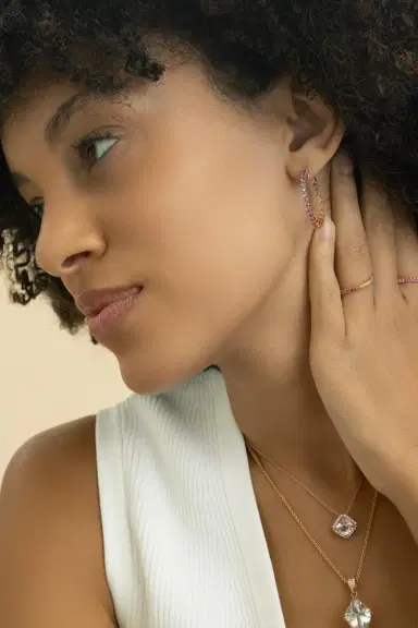 LISA NIK Rainbow Sapphire Inside Outside Hoop Earrings | Thumbnail 4