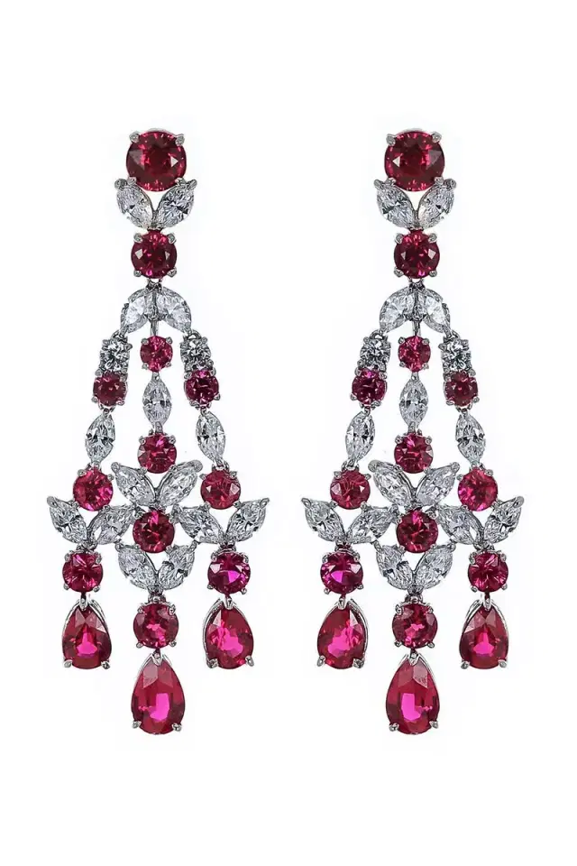FANTASIA by DESERIO Red Chandelier Earrings