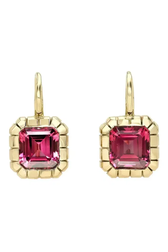 RETROUVAI Rhodolite Garnet Heirloom Bezel Earrings