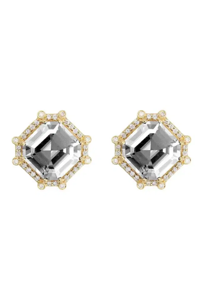 GOSHWARA Rock Crystal Asscher Gossip Stud Earrings