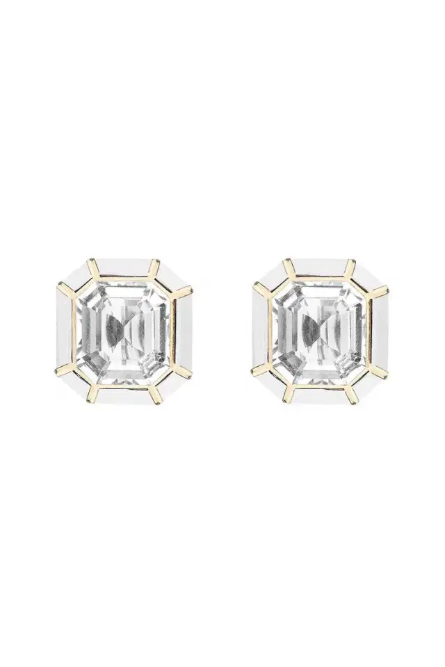 GOSHWARA Rock Crystal White Agate Inlay Melange Stud Earrings
